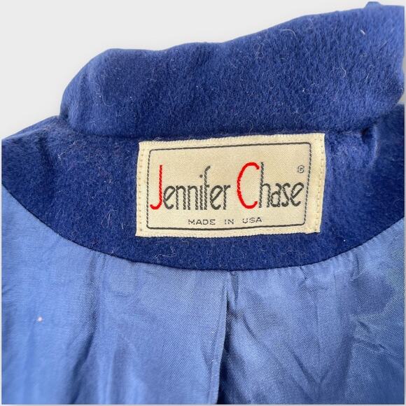 Vintage Jennifer Chase Royal Blue Long Wool Pea Trench Coat Pleated Back 14 - Picture 10 of 11